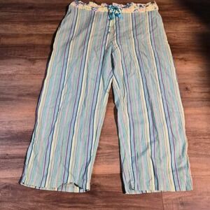 Willow Wear Pajama Pants Womens XL Blue Green Striped Cotton Lounge Wide Leg XL